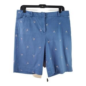 Talbots Light Blue Pink Embroidered Flamingo Shorts Size 12
